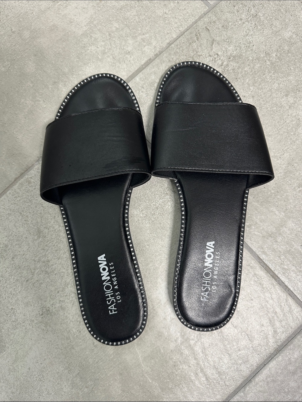 Fashion Nova Black Slide Sandals with Stud Trim